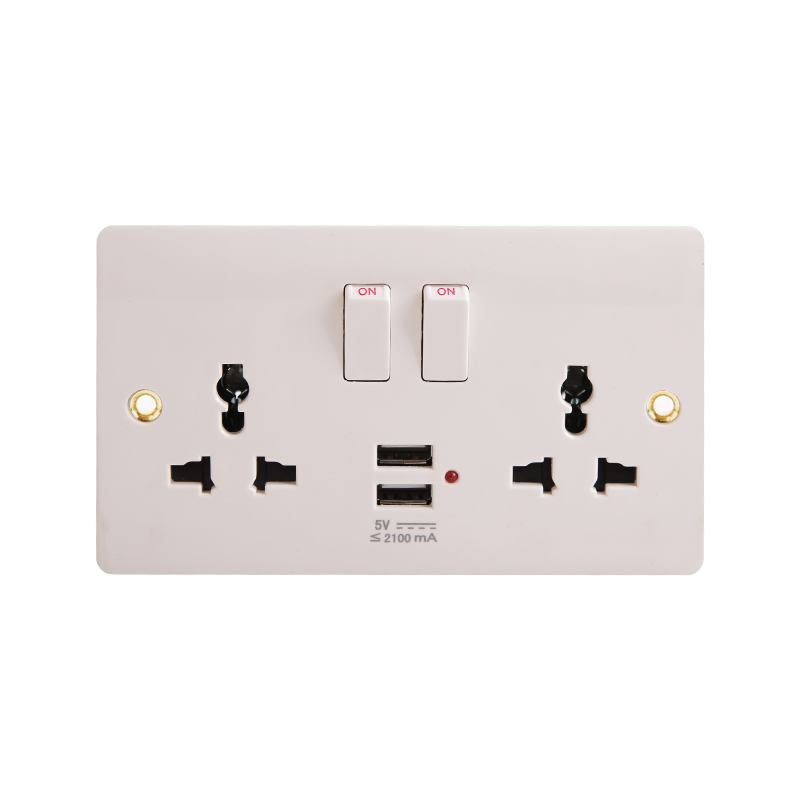 Bakelite 2 Gang Universal Switched Socket avec 2 USB (5V 2100mA) HK6216V-UN-UB