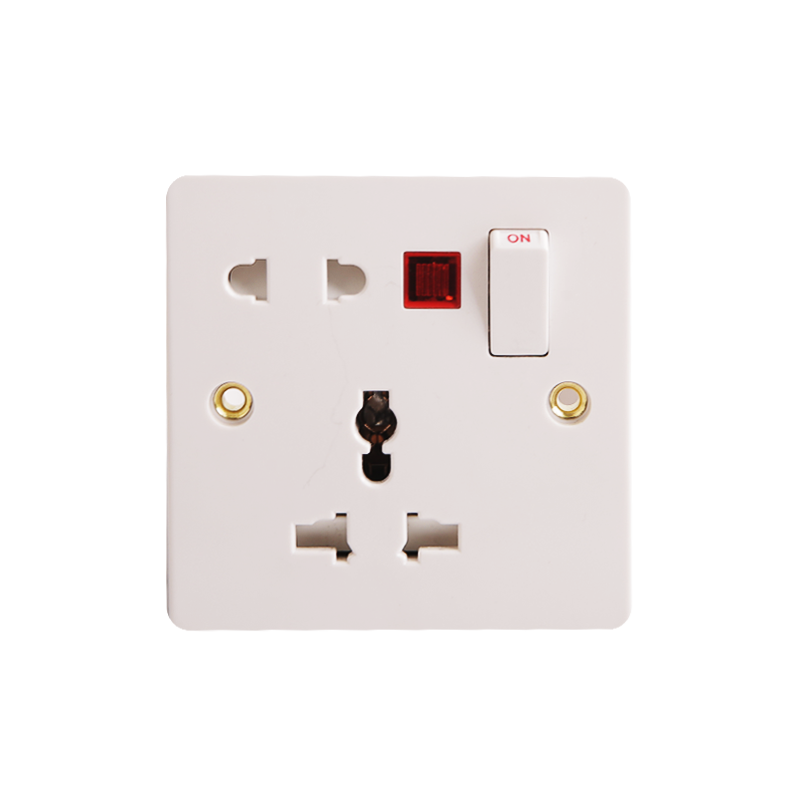 16A 1 Gang Bakelite Multi-Function Switched Socket Unipolaire + Prise 2 broches avec néon HK6416WN-UN